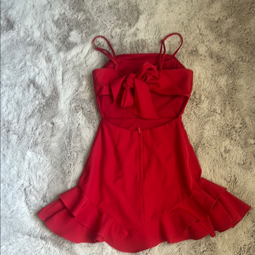 Red Ruffled Spaghetti Strap Mini Sundress - Picture 5 of 7